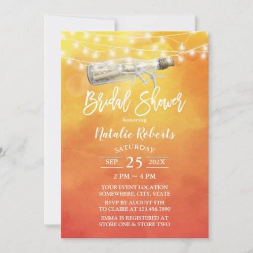 Watercolor Sunset Beach Love Message Bridal Shower Invitation