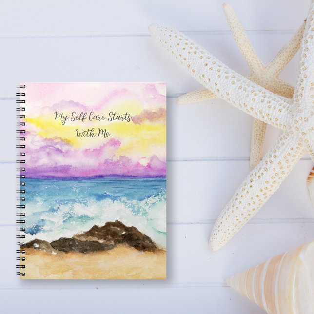 Watercolor Sunset Beach Self Care Starts With Me Notebook (Creator Uploaded)