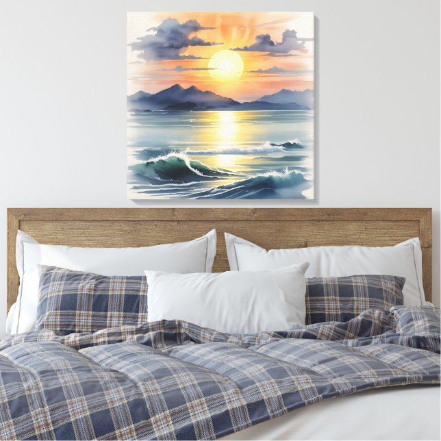 Watercolor Sunset Canvas Print (Insitu(Bedroom))