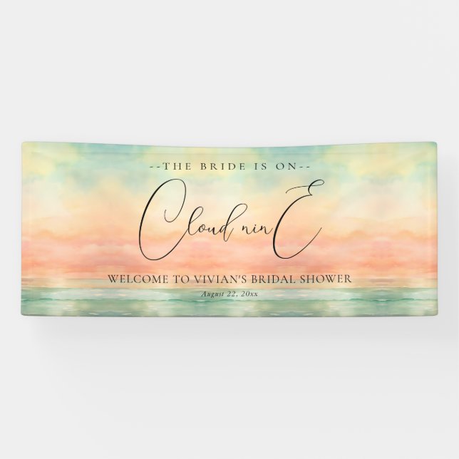 Watercolor Sunset Cloud Nine Bridal Shower Welcome Banner (Horizontal)