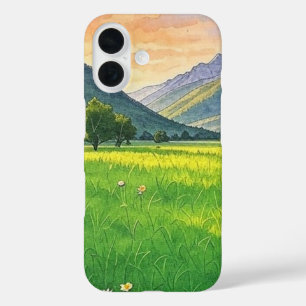 Watercolor Sunset Mountain Landscape iPhone 16 Case