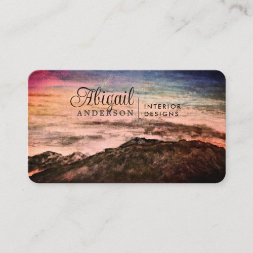 Watercolor Sunset Mountains Landscape Signature Business Card