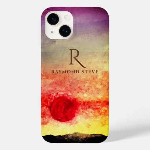 Watercolor Sunset Mountains Monogrammed Case_Mate iPhone 14 Case