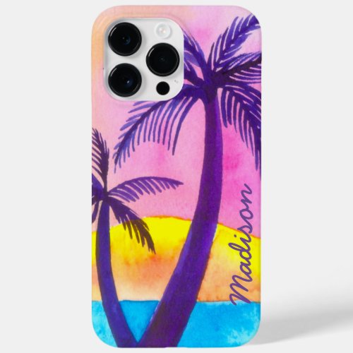 Watercolor Sunset Ocean Palm Trees Personalized Case_Mate iPhone 14 Pro Max Case