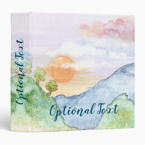 Watercolor Sunset over Mountains  Trees  3 Ring Binder