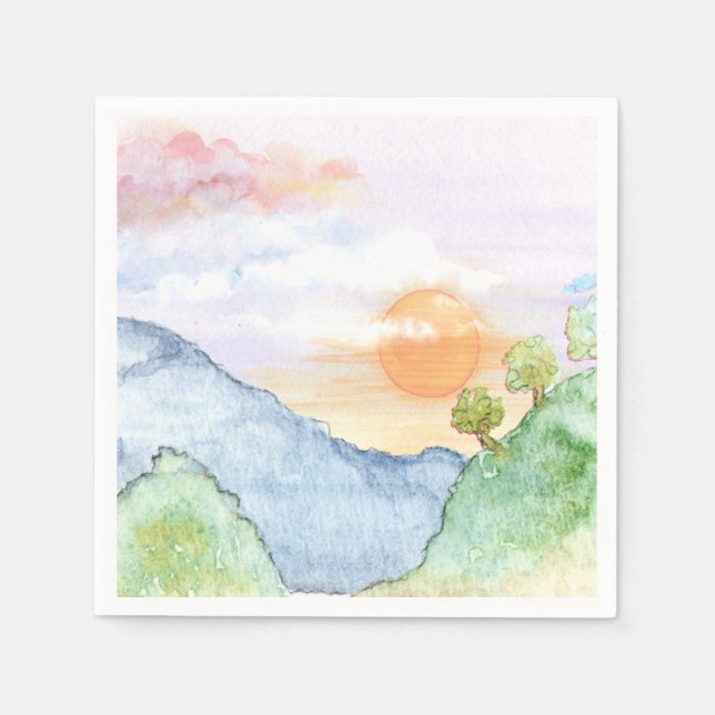 Watercolor Sunset over Mountains & Trees  Napkins (Front)