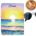 Watercolor Sunset Over the Ocean iPad Air Cover<br><div class="desc">Immerse yourself in the captivating beauty of a beach sunset and protect your tablet in style with our personalized tablet cover. Add your personal touch and carry a piece of tranquility wherever you go.</div>