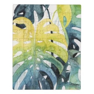Watercolor Sunset Palm Tree Leaves Jigsaw Puzzle