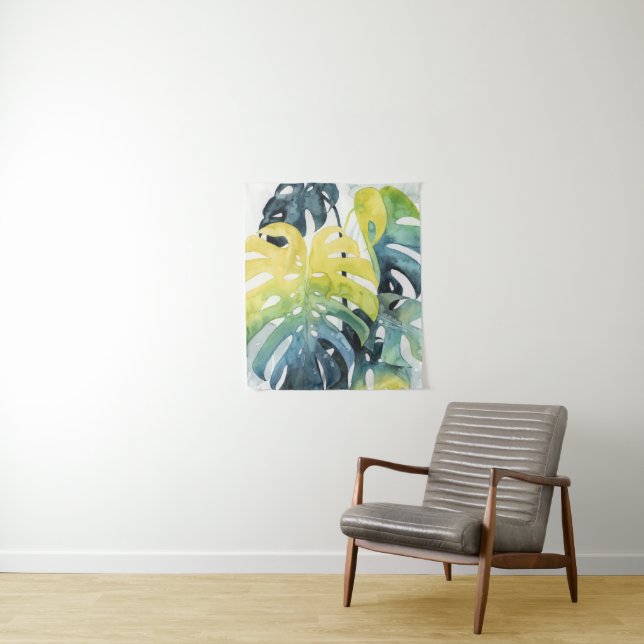 Watercolor Sunset Palm Tree Leaves Tapestry (In Situ)