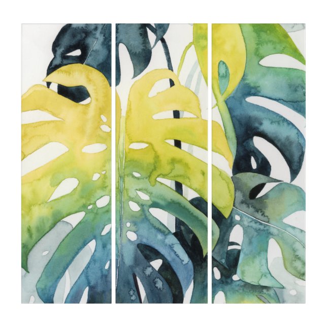 Watercolor Sunset Palm Tree Leaves Triptych (Front)