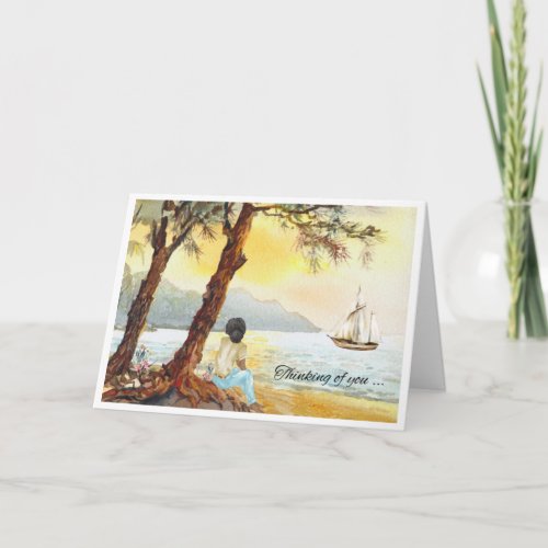 Watercolor Sunset Sailboat Sympathy Card