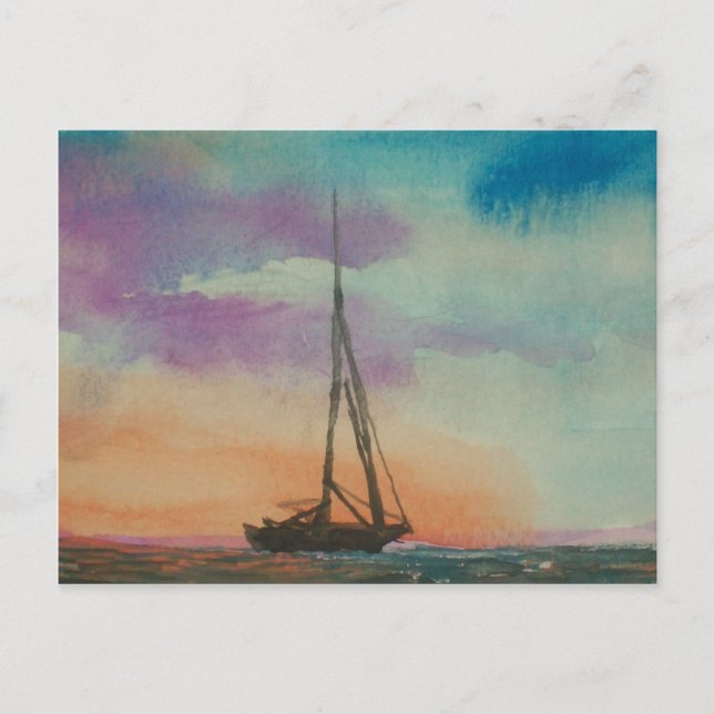 Watercolor Sunset sailing Postcard (Front)