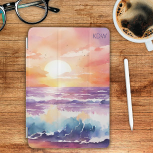 Watercolor Sunset Surf Monogram iPad Mini Cover