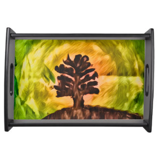Watercolor sunset tree tray