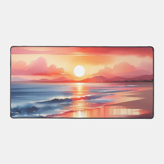 Watercolor sunsets over sandy beaches desk mat (Front)
