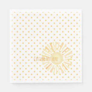 Watercolor Sunshine Art OWN TEXT Yellow Polka Dots Napkins