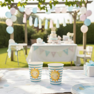 Watercolor Sunshine Baby Shower Blue Stripe Paper  Cups