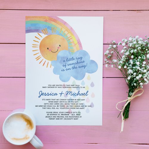 Watercolor Sunshine Rainbow Baby Shower by Mail Invitation