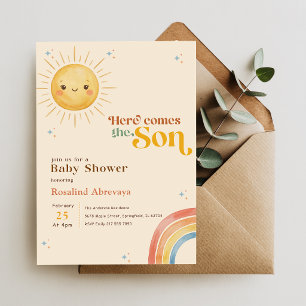 Watercolor Sunshine Rainbow Baby Shower Invitation