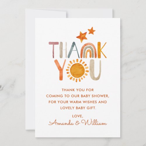 Watercolor Sunshine Rainbow Thank You Baby Shower 