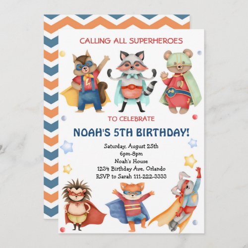 Watercolor Superheroes Birthday Party Invitation