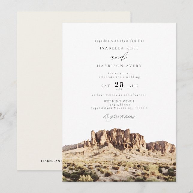 Watercolor Superstition Mountains Desert Wedding Invitation (Front/Back)