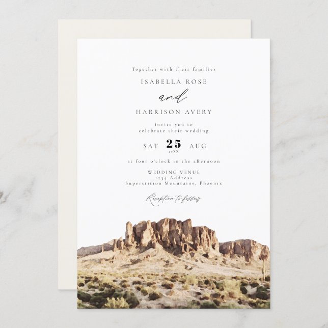 Watercolor Superstition Mountains Desert Wedding Invitation (Front/Back)