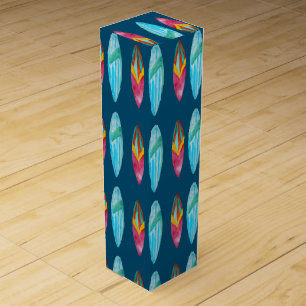 Watercolor Surfboard Pattern Wine Box