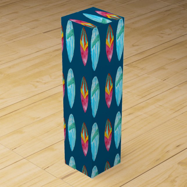 Watercolor Surfboard Pattern Wine Box (Front)