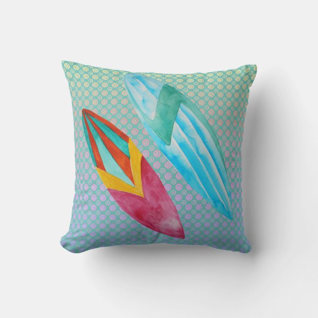 Watercolor Surfboards Throw Pillow (Front)