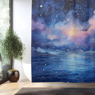 Watercolor Surreal Celestial Seascape Shower Curtain