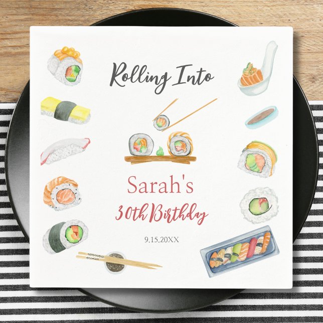 Watercolor Sushi and Sashimi Any Age Birthday Napkins (Creator Uploaded)