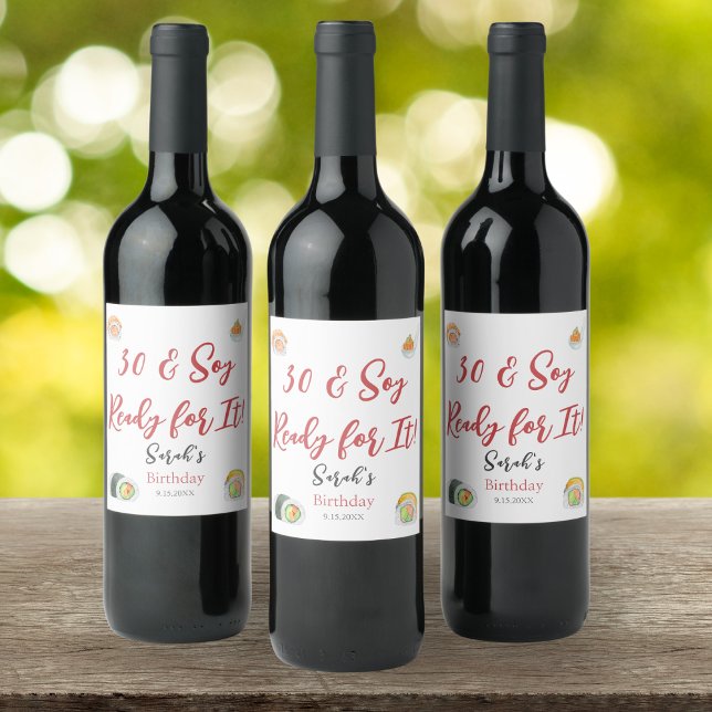 Watercolor Sushi and Sashimi Any Age Birthday Wine Label (Creator Uploaded)