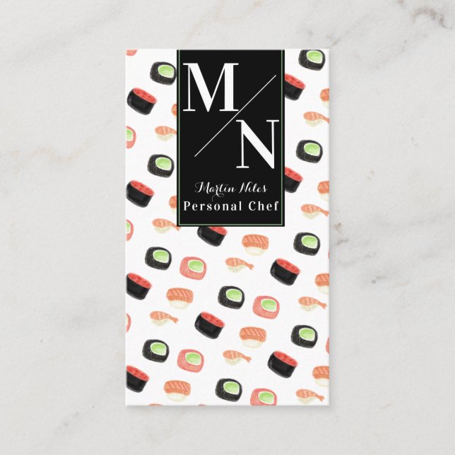 Watercolor Sushi Asian Chef Cook Homemade Food Business Card (Front)