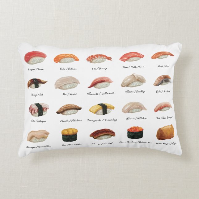Watercolor Sushi Chart  Accent Pillow (Front)