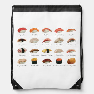 Watercolor Sushi Chart Drawstring Bag