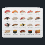 Watercolor Sushi Chart  iPad Pro Cover<br><div class="desc">Illustration features 20 different types of sushi on white background</div>