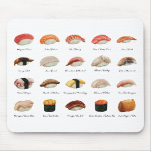 Watercolor Sushi Chart   Mouse Pad