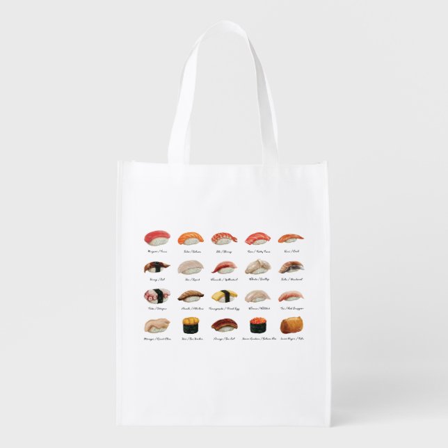 Watercolor Sushi Chart Reusable Bag (Front)