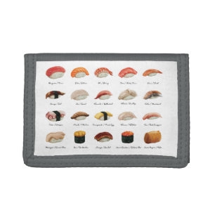 Watercolor Sushi Chart Tri-fold Wallet