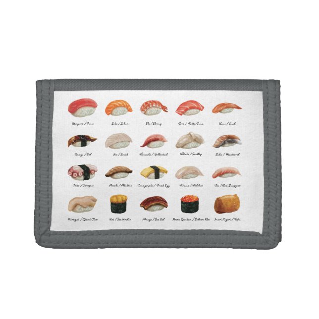 Watercolor Sushi Chart   Trifold Wallet (Front)