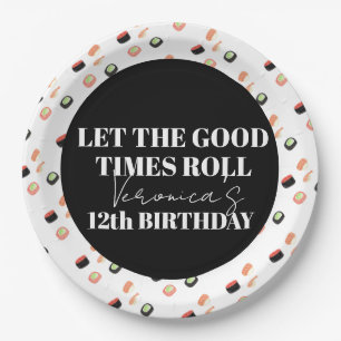 Watercolor Sushi Party Hibachi Sushi Rolls Paper Plates