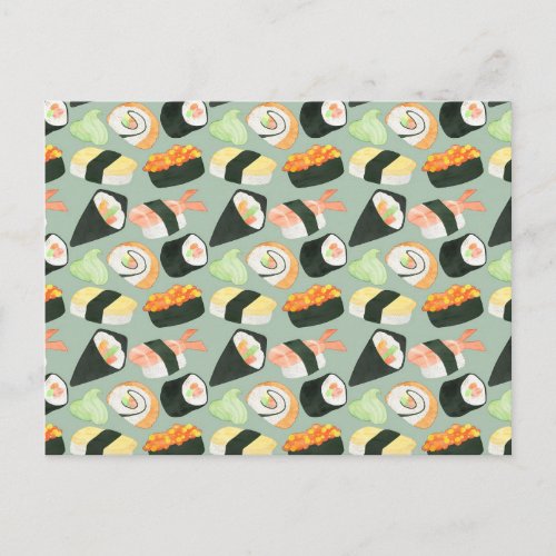 Watercolor Sushi Pattern Postcard