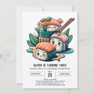 Watercolor Sushi Printable Birthday Invitation