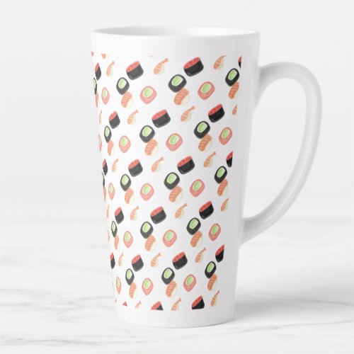 Watercolor Sushi Rolls Cucumber Salmon Latte Mug