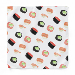 Watercolor Sushi Salmon Cucumber Rolls Bandana