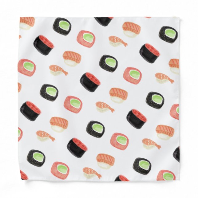 Watercolor Sushi Salmon Cucumber Rolls Bandana (Front)