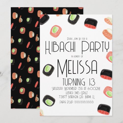 Watercolor Sushi Teen Birthday Hibachi Restaurant 