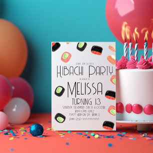 Watercolor Sushi Teen Birthday Hibachi Restaurant Invitation
