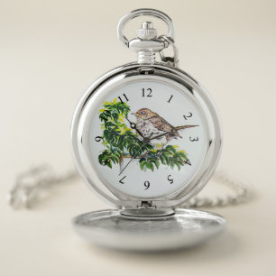 Watercolor Swainson Thrush Bird Birding Birdwatch Pocket Watch